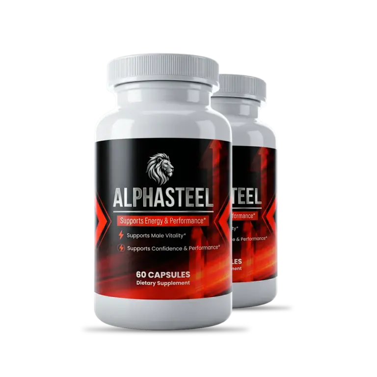 AlphaSteel premium men's vitality supplement bottle